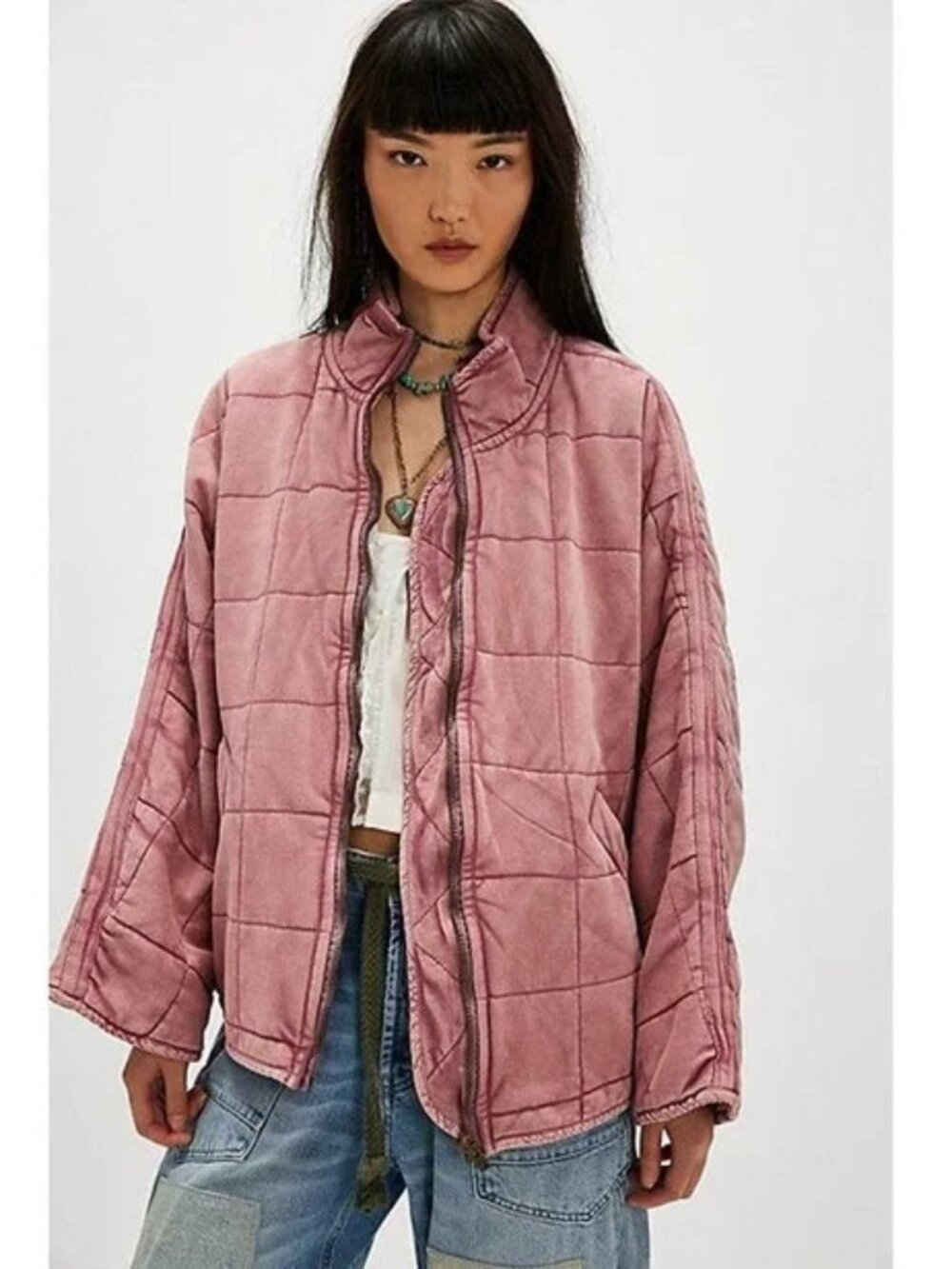 Free People Dolman Quilted Knit Jacket Nostalgia Rose Pink S Oversized Boho